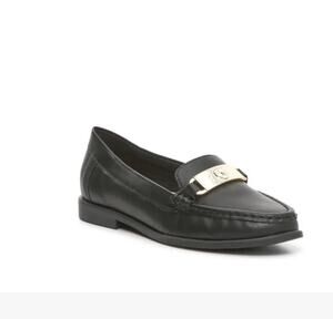 Anne Klein Naddie Black Flat Loafers Gold Lion Logo Bit Hardware Size 7.5M